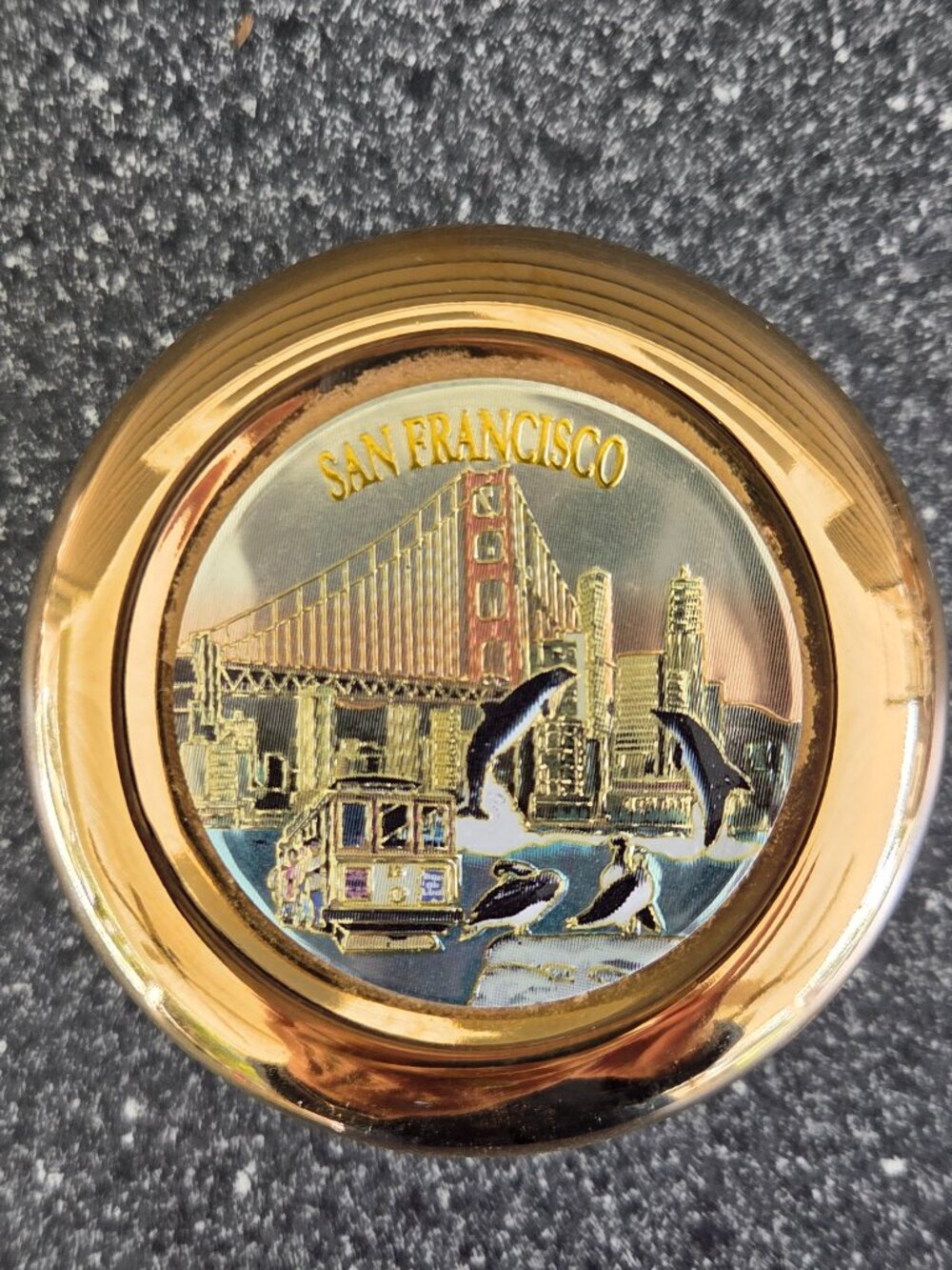 Art of Chokin 24K San Fran Gold Trinket Box Golden Gate Bridge, a Cable Car